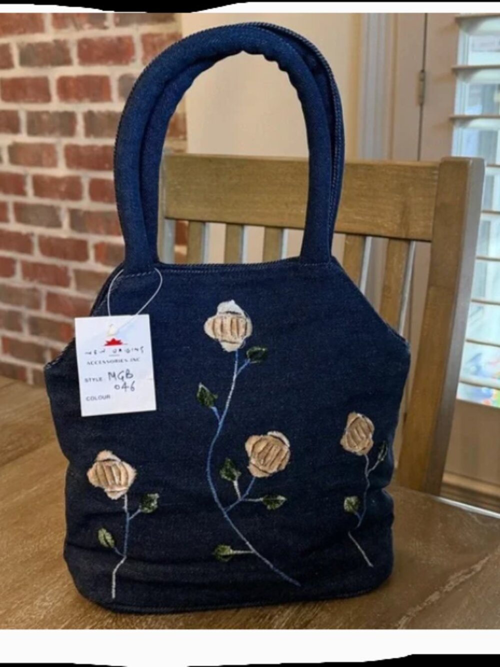 New Origins Denim Floral Embroidered Tote Bag - Picture 2 of 8